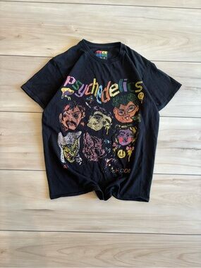 Teen Hearts Rave Festival Black Psychedelic Graphic Men’s Faded Tee